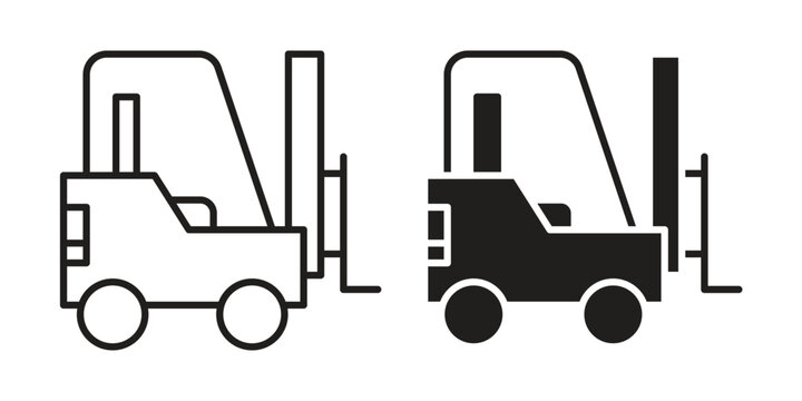 Forklift icons vector silhouette set. thin line icon pack.