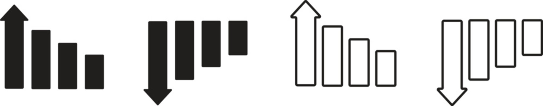 Infographic Bar Chart Icon Set with Up and Down Arrows for Business Growth and Financial Loss Analysis Vector