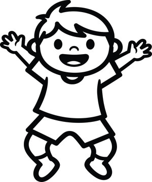 A cartoon boy jumping in the air happily
