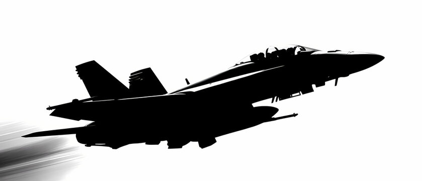 Fighter jet taking off from runway with afterburner glow aviation technology side view silhouette