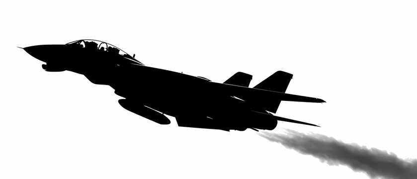 US fighter jet ascending from runway into clear blue sky military aviation side view silhouette