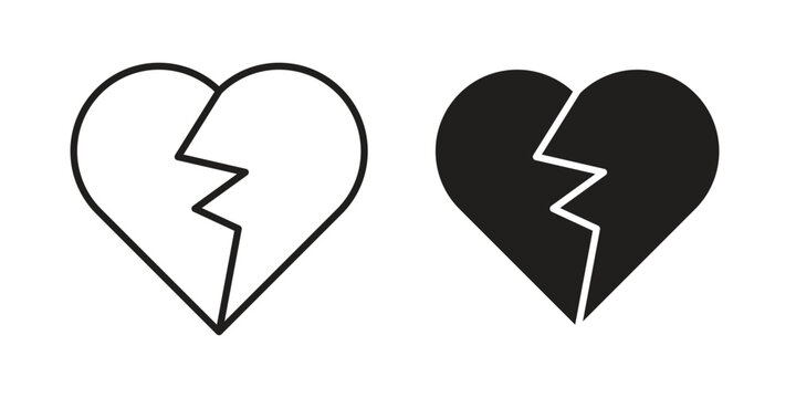 Heart Crack icons vector silhouette set. thin line icon pack.