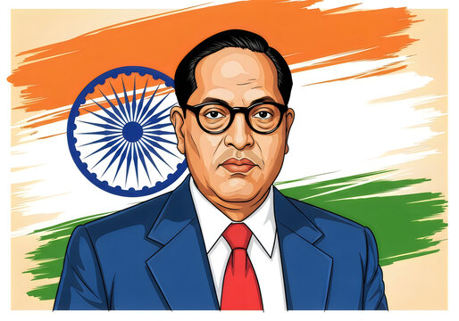 Dr. B.R. Ambedkar Portrait, Father of Indian Constitution, with Indian Flag Colors