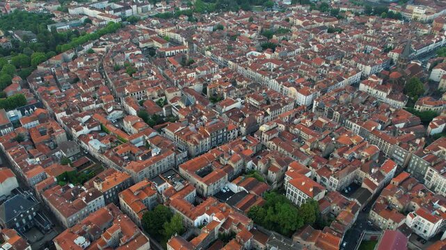 A panorama aerial view of the City Riom in France. On a cloudy morning  in summer beside the old town.