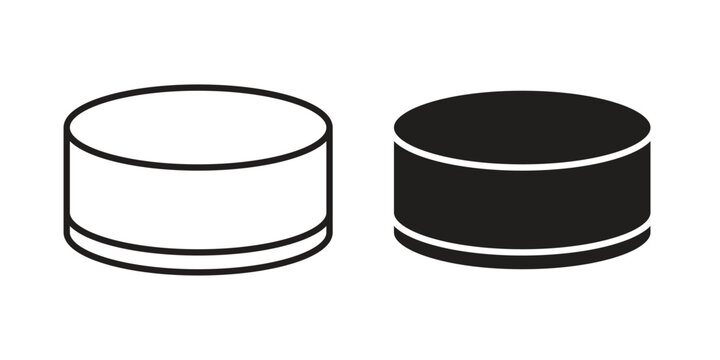 Hockey puck icons vector silhouette set. thin line icon pack.