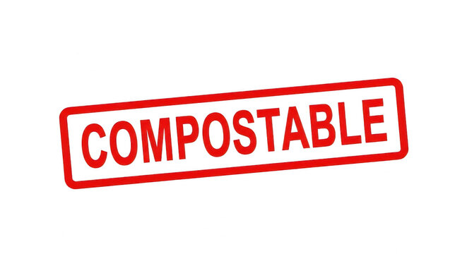 Red ink rubber stamp with the word compostable in a rectangle box isolated png