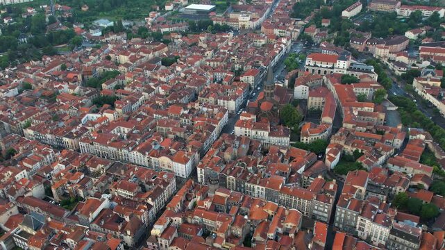 A panorama aerial view of the City Riom in France. On a cloudy morning  in summer beside the old town.