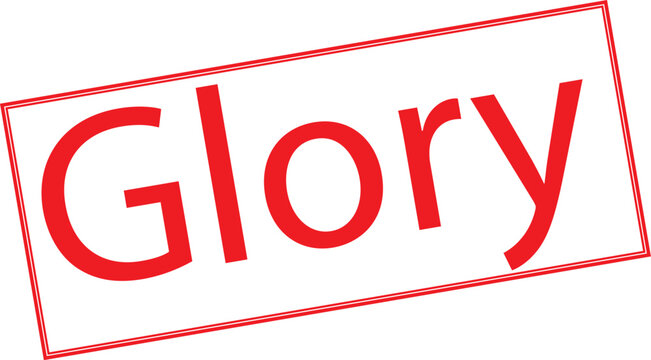 Glory text in red font inside rectangular frame isolated on white background