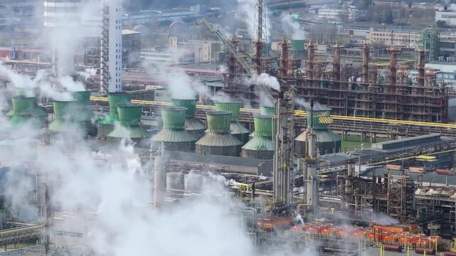 Industrial plant producing nitrogen fertilizers from natural gas, aerial view