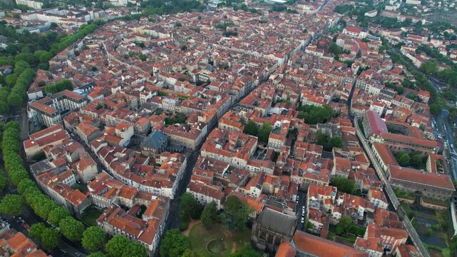 A panorama aerial view of the City Riom in France. On a cloudy morning  in summer beside the old town.