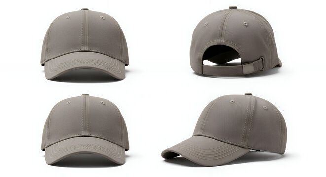 Blank baseball cap 4 view color grey on white background hat mockup mockup cap hat template fashion clothing baseball front sport isolated blank