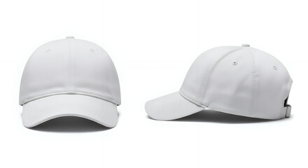 Fototapeta premium _set of white hat front and side view hat baseball cap on white background cutout hat mockup mockup cap hat template fashion clothing baseball front sport isolated blank