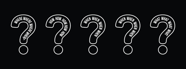 Fototapeta premium set of Question Mark Symbols Quiz Symbols What When Where Who How 