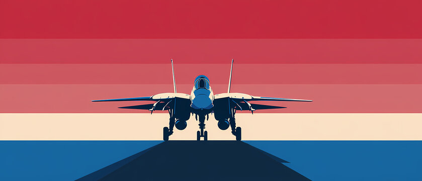 Military jet aircraft flying in formation over ocean blue sky minimalist vector illustration