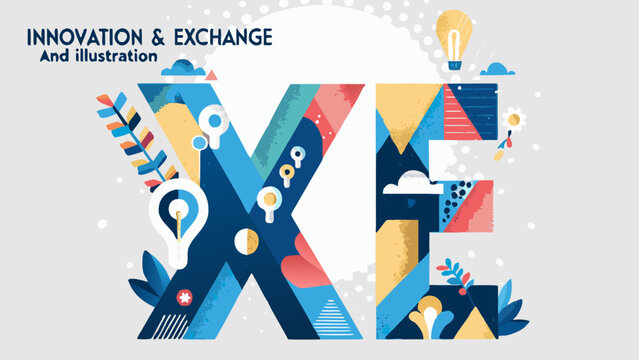 Colorful illustration depicting the letters xe with innovation and exchange themes
