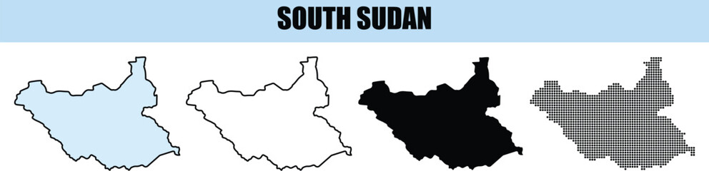 South Sudan Country Outline Maps Diverse Styles Isolated White Background Geographic Information © PALASH