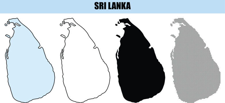 Sri Lanka Map Variations: Outlines Solid Fill Dotted Pattern Light Blue Fill | Clean Vector Graphics