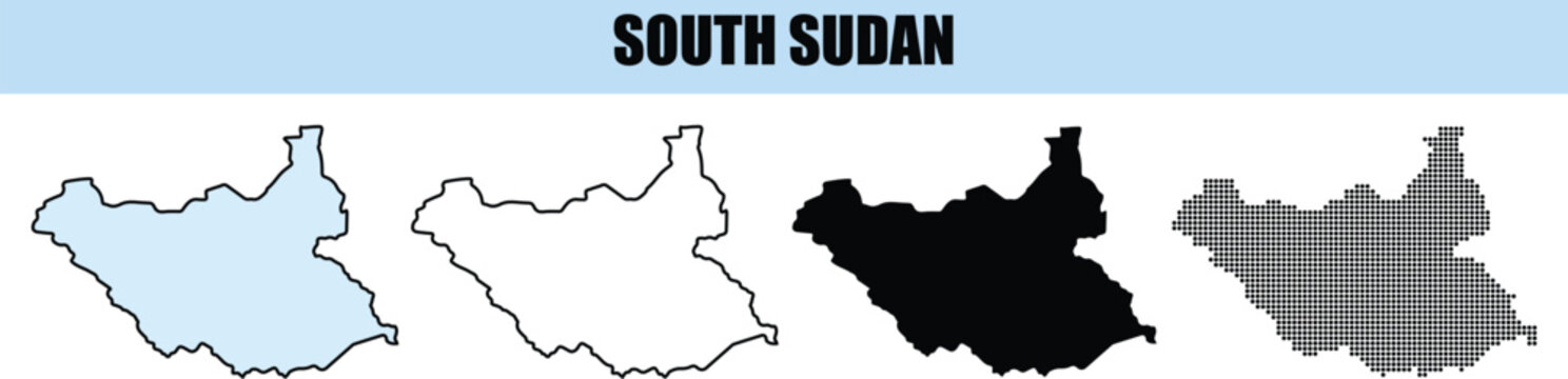 South Sudan Country Outline Maps Diverse Styles Isolated White Background Geographic Information