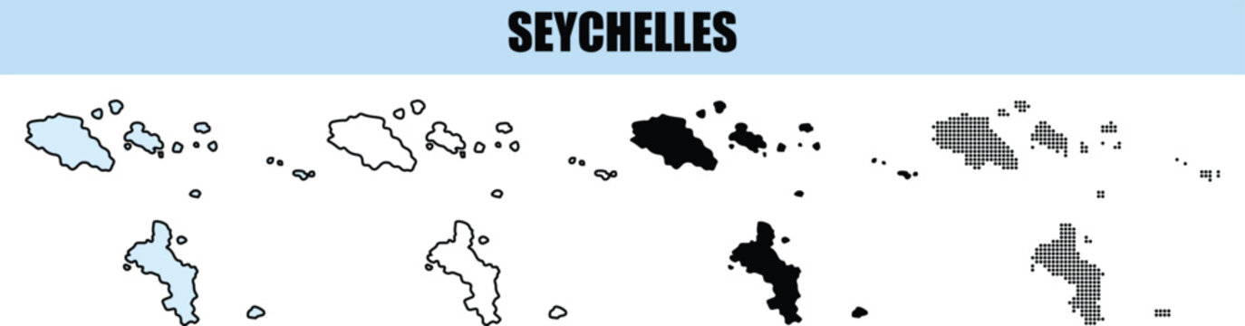 Seychelles Map Outlines Collection Diverse Island Group Representations Clean Vector Graphics
