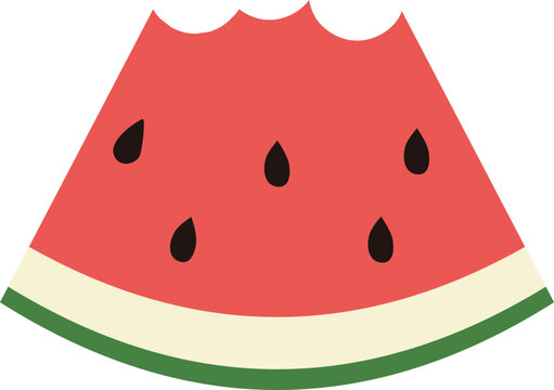 Triangular watermelon slice with a bite mark