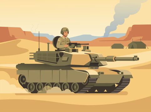 Desert Tank Military Operation Illustration.