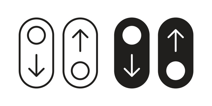 Scroll down up icons vector silhouette set. thin line icon pack.