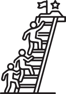 Business people climbing ladder to achieve career success and goals.
