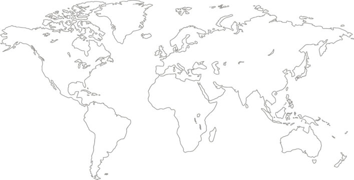 Vector illustration of a world map in simple line design