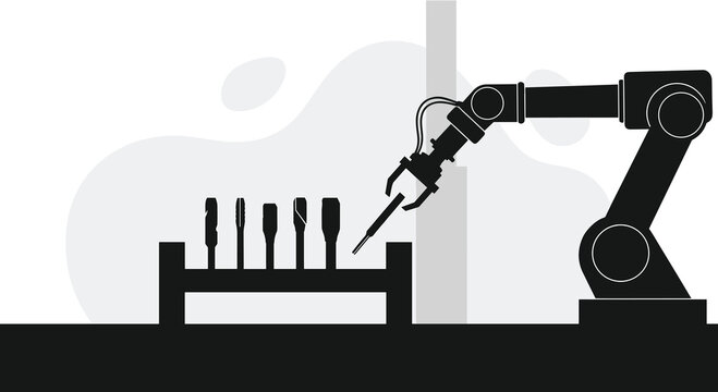 Robotic arm vector silhouettes automation manufacturing industrial technology tool manipulation icons