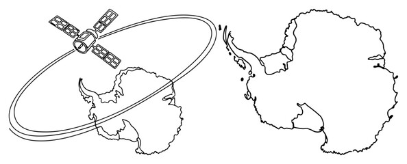 Antarctica continent map and satellite orbit in continuous line art style © InsomniaVideo