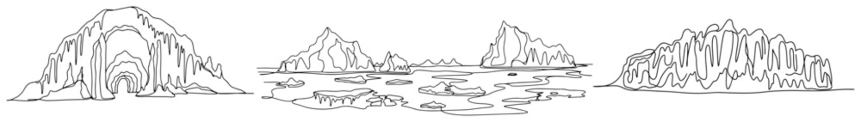 Arctic icebergs and glacier landscapes in continuous line art style © InsomniaVideo