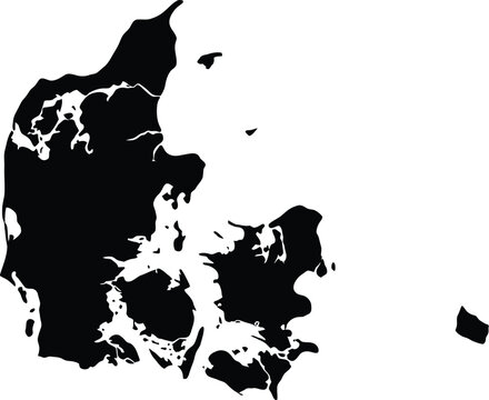 Black silhouette map of Denmark in vector graphic illustration