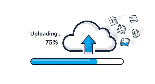 Cloud upload progress concept showing data transfer loading bar file upload storage synchronization technology vector illustration modern flat design.
