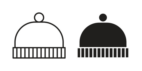 Winter hat icons vector silhouette set. thin line icon pack. © Pop