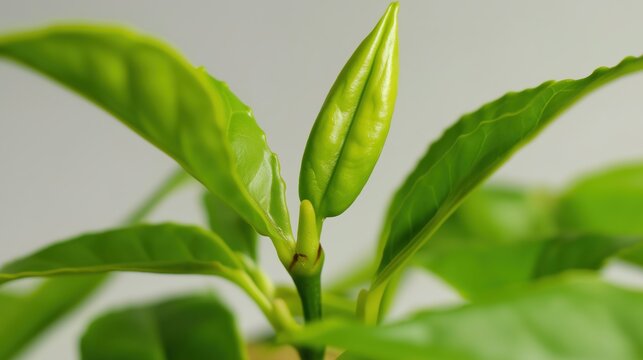 deferral. Fresh tea buds and leaves arranged naturally, showcasing vibrant green tones in soft light. bar promotions, beverage menus, designed for food & beverage menus and cafe branding.