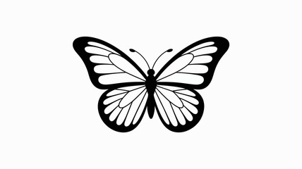 A simple black and white illustration of a butterfly with open wings © MdSafi