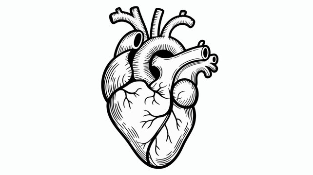 Detailed illustration of a human heart with major vessels and chambers