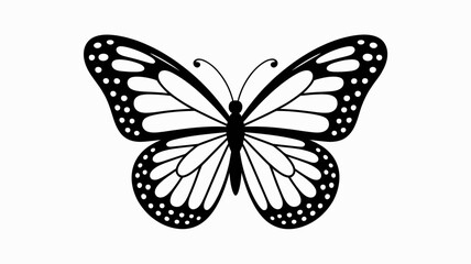 A simple black and white illustration of a butterfly with detailed wings © MdSafi
