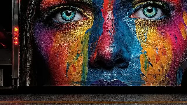 Human Expression Transport: Vibrant Imagery on a Moving Vehicle Showcasing Creativity and Urban Exploration