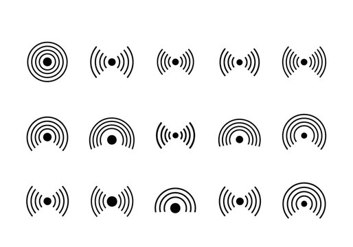 Set of Minimalist Signal and Wave Icons for Wireless Connection, Radio Frequency, and Communication UI Design