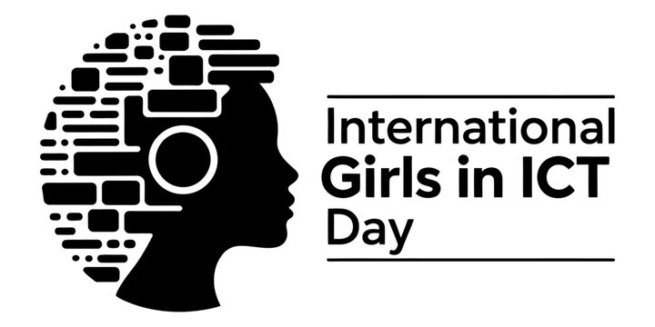 A symbolic graphic design representing international girls in ict day with a digital head icon. Vector, illustration