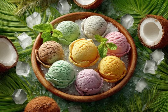 Colorful buko pandan ice cream dessert