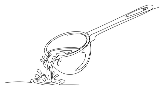 Continuous line art of liquid molten metal pouring from an industrial smelting ladle