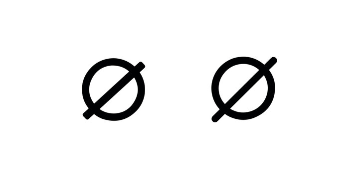 Slashed circle icons set representing null set mathematical symbol or no entry sign isolated on white background for user interface design elements
