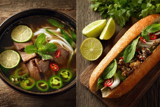 Vietnamese beef pho and banh mi