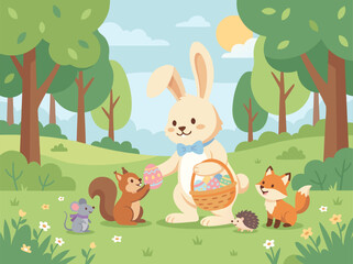 Naklejka premium Easter Bunny with Forest Friends Celebrating Spring.