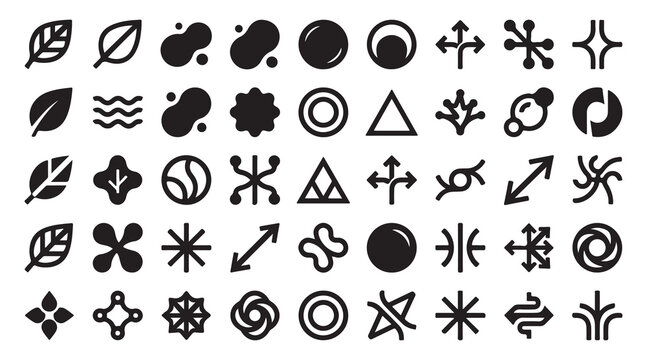 Organic geometric shapes vector set with abstract icons for minimal branding and graphic design projects