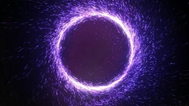 Glowing purple magical energy portal ring with swirling sparks and bright light isolated on transparent background for visual effects video