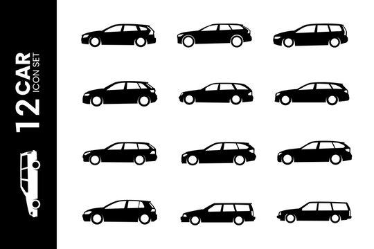12 Van Silhouette Icons &ndash; Minibus, Microbus Flat Vector Set
