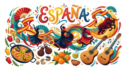 Naklejka premium Spanish Cultural Heritage Illustration for Travel and Gastronomy